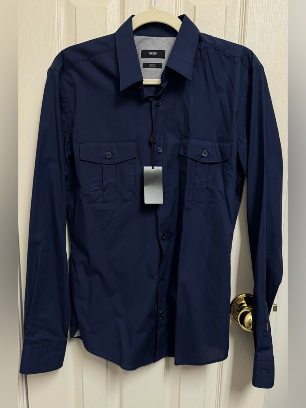 BOSS Men's Slim Fit Button-Up Shirt in Deep Blue